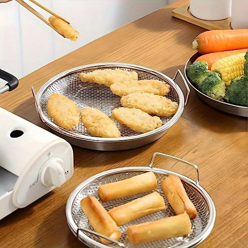 Stainless Steel Filter Tray, Reusable Round Mesh Basket, Frying Grilling, Kitchen Strainer, Fruit Filter