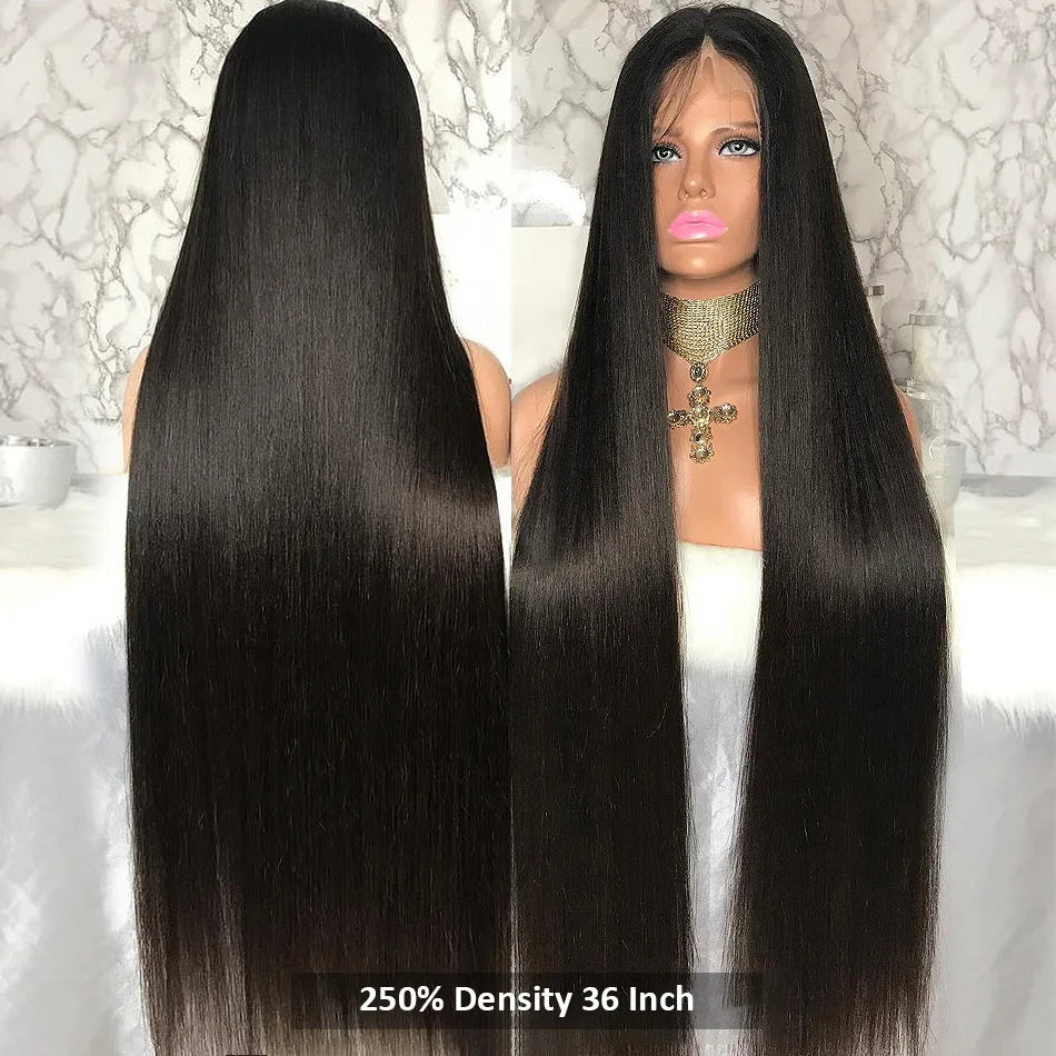 250 Density HD Transparent Bone Straight 30 40 Inches Lace Front Human Hair Brazilian Frontal Wigs For Women