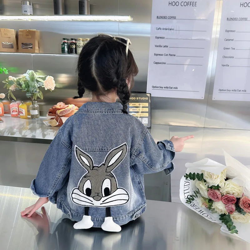 2-7 Years Girl Denim Jackets Kids Embroidery Cartoon Rabbit Coat Autumn Children Outerwear Casual Girls Clothes