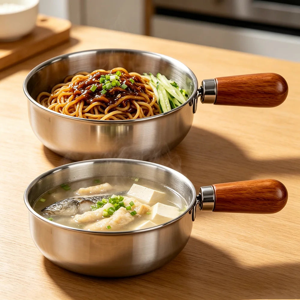 Stainless Steel Pot with Heat-Resistant Wooden Handle - Induction Compatible, Non-Slip Base, 1pc Milk Pot