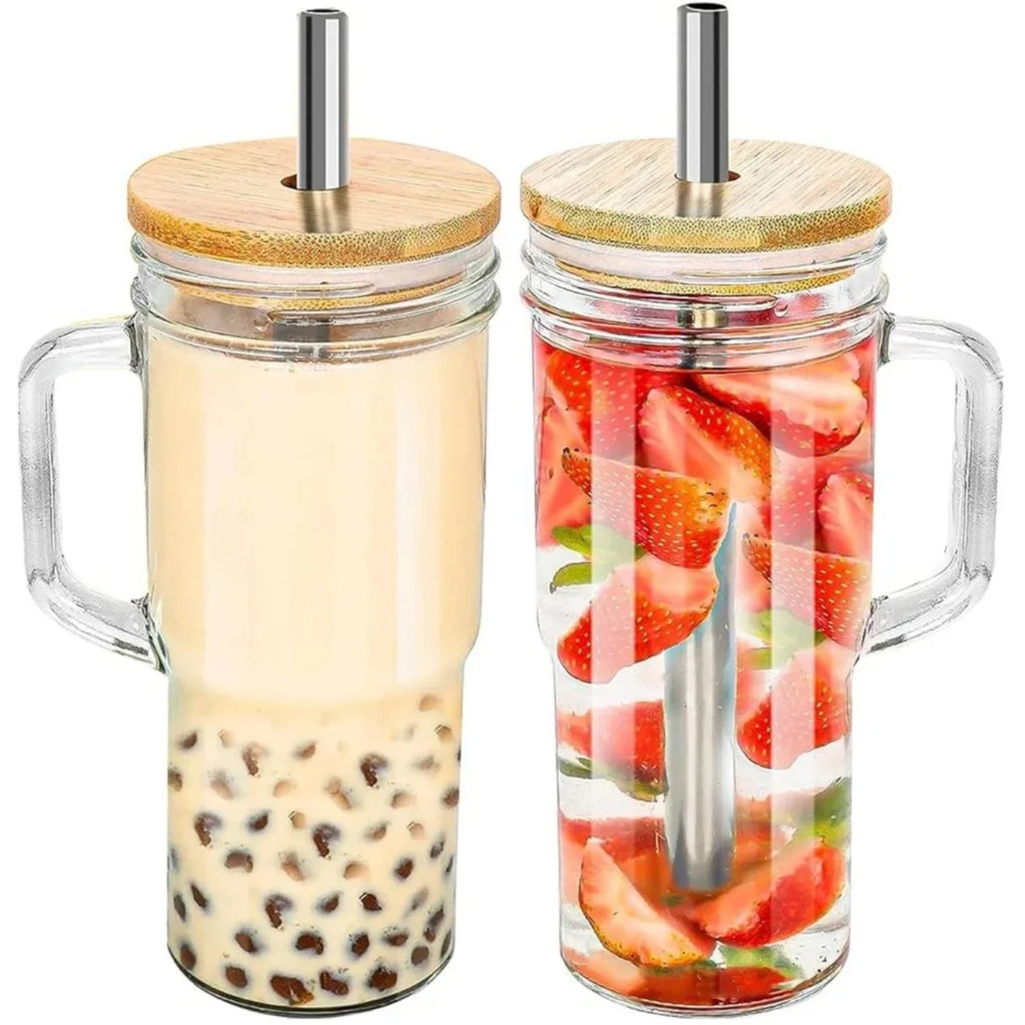 Glass Cup Wooden Lid Transparent Straw Car Mug Drinkware Water Bottle