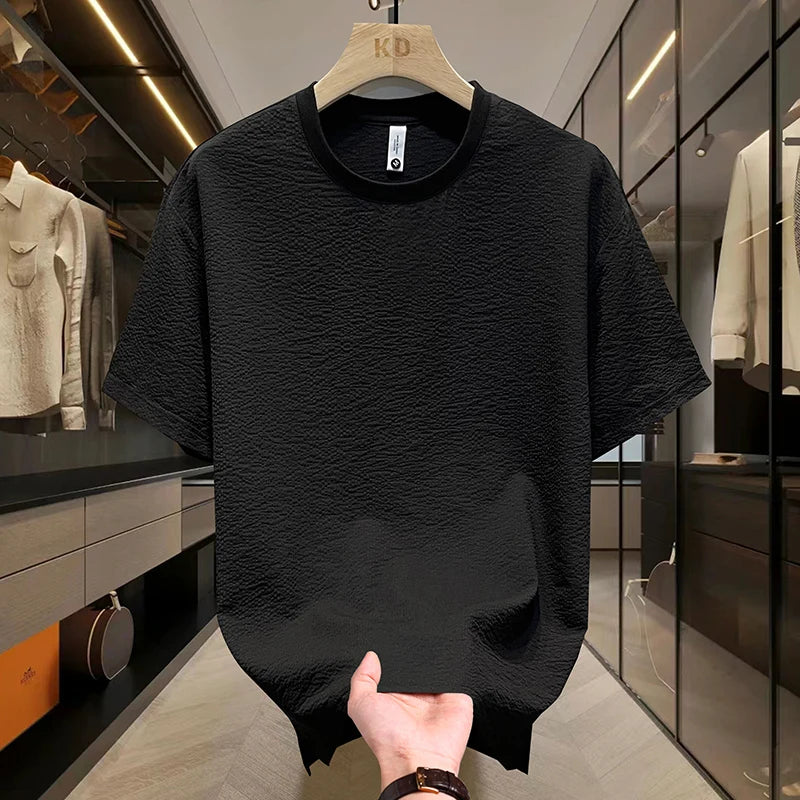 Summer Tee, Textured Seersucker Breathable, Slim Fit Short Sleeve T. Shirt for Men