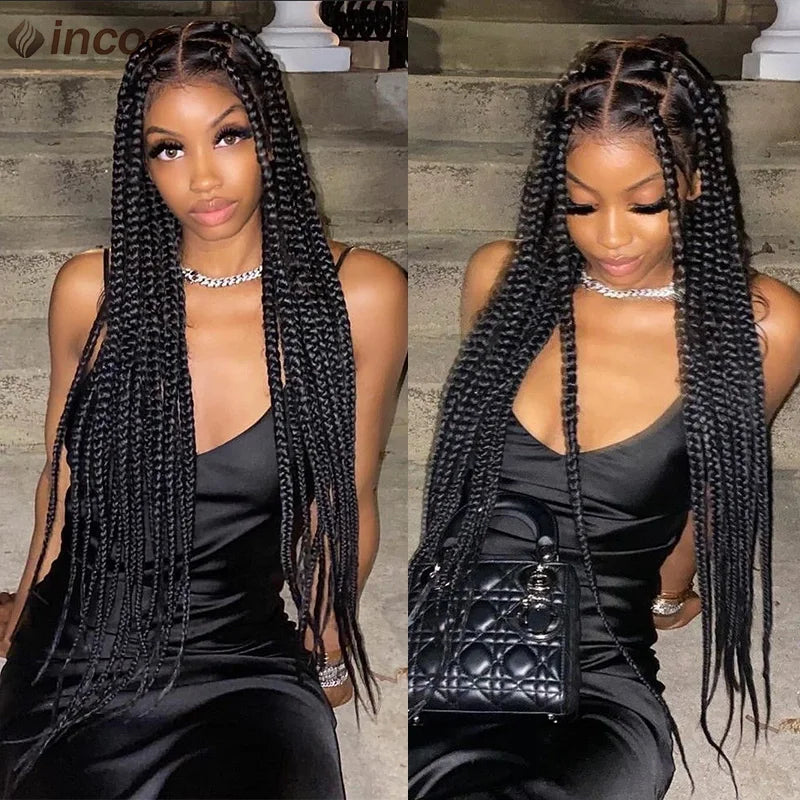 Knotless Large Box Braided Synthetic Wigs For Black Women 36 Inch Jumbo Braid Wigs