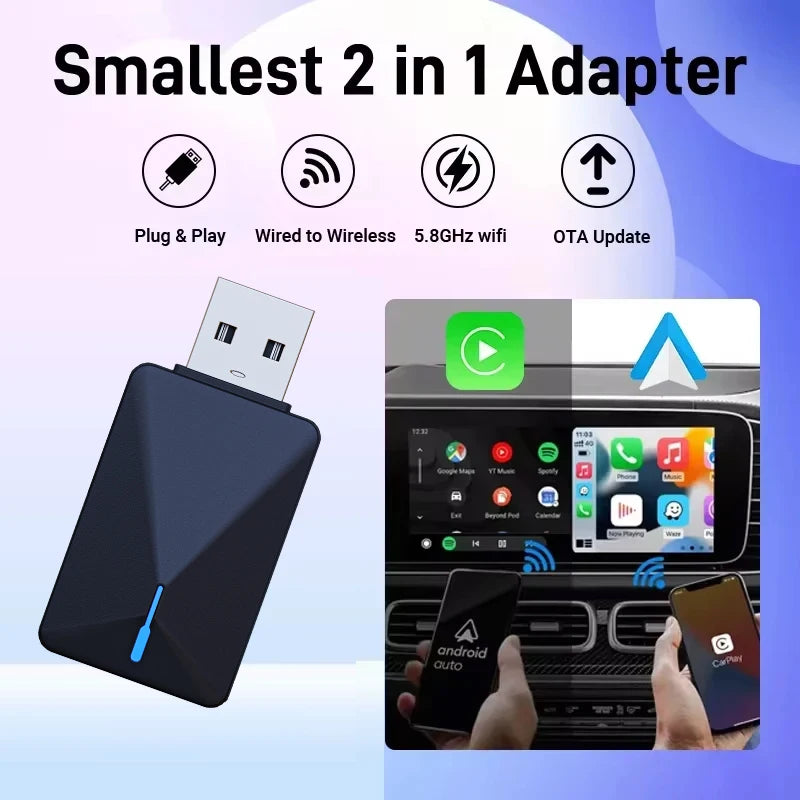 Carplay Android Auto Wireless Adapter for Toyota Mazda Nissan Camry Suzuki Subaru Citroen Audi Mercedes Kia Ford Opel Spotify BT