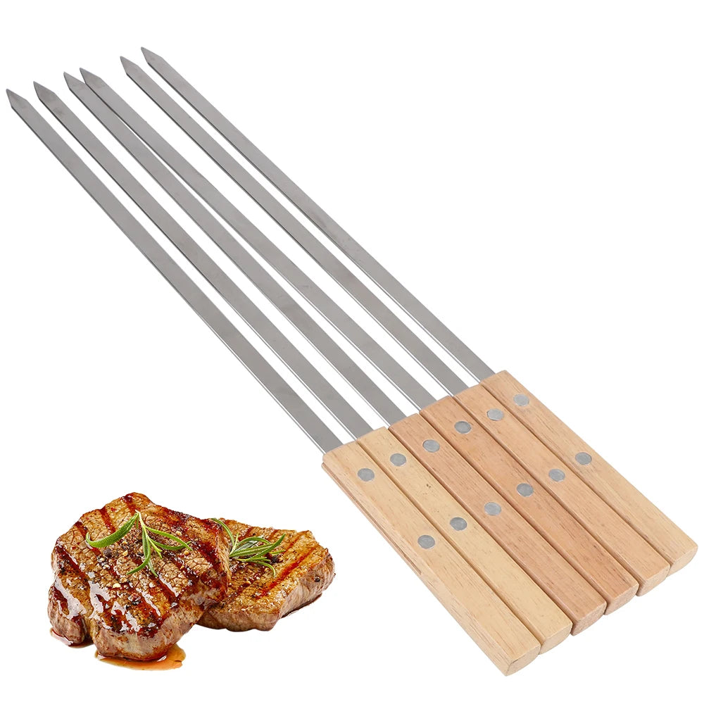 Stainless Steel BBQ Long Skewers 6Pcs Grilling BBQ Skewer Outdoor BBQ Tools