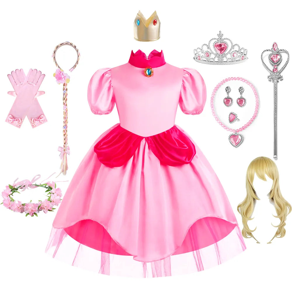 Peach Dresses For Girls Princess Sweet Girls Costume Pink Clothes Party Cosplay Halloween Carnival Birthday Dress Kids Vestidos