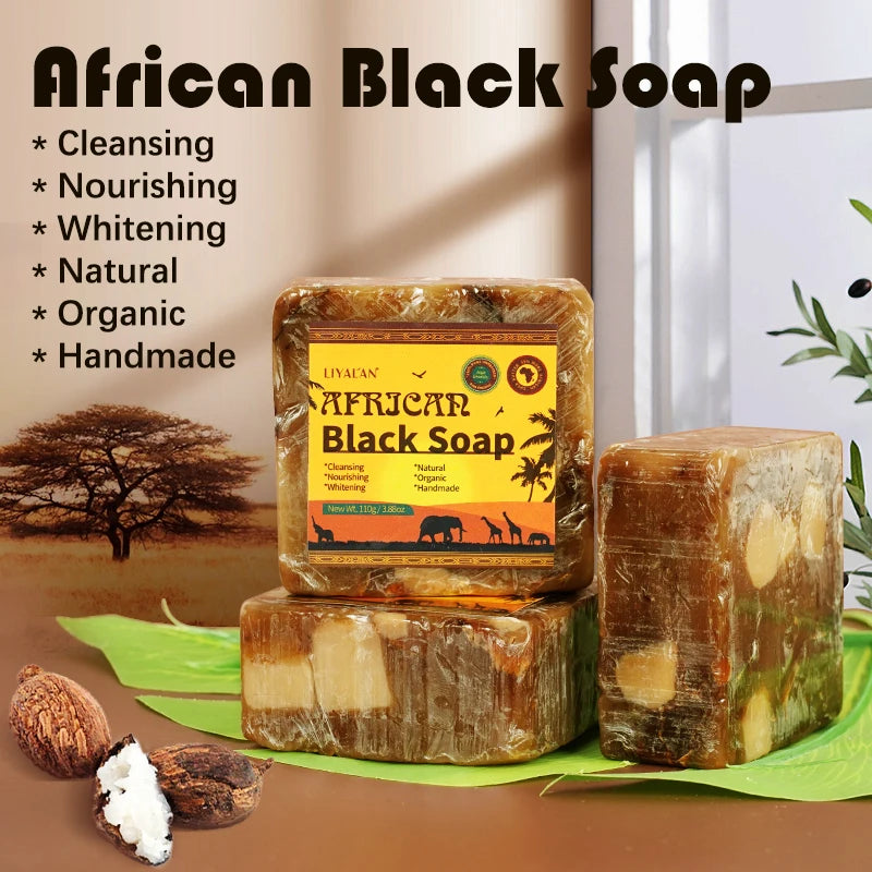 2pcs African Black Soap Reduce Acne Anti Rebelles Smooth Blemish Shea Butter Face Moisturizing Clean Brighten Handmade Skincare