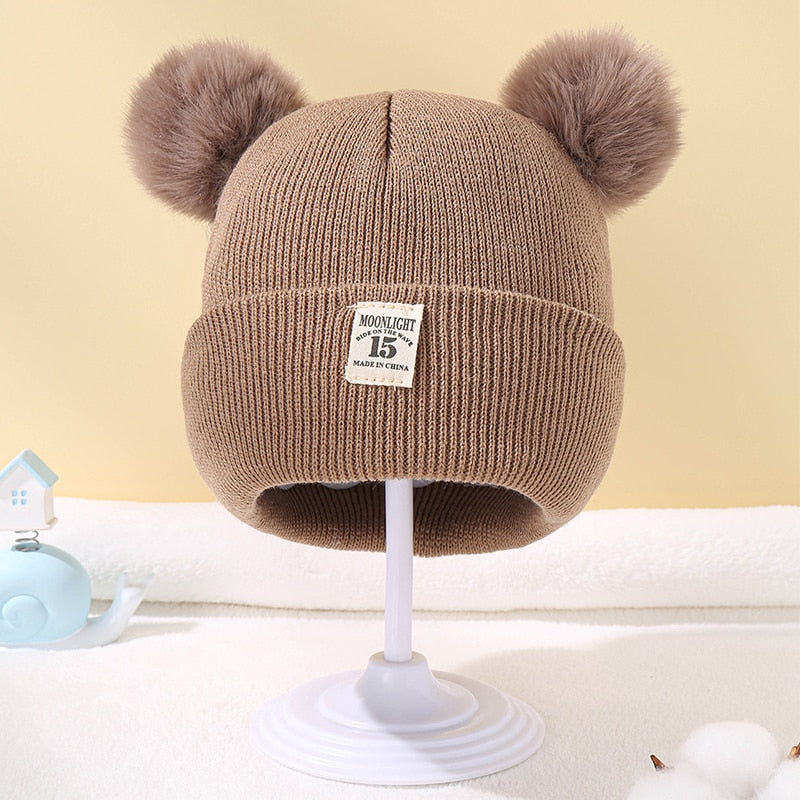 Winter Children Warm Baby Knitted Hats With Pom Pom Kids Knit Beanie Hats Solid Color Children's Hat For Boys Girls Accessories