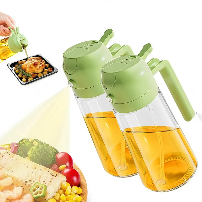 2 in1 Oil Spray Bottle Plastic Kitchen Barbecue Cooking Olive Oil Dispenser Oil Jar Spray Container