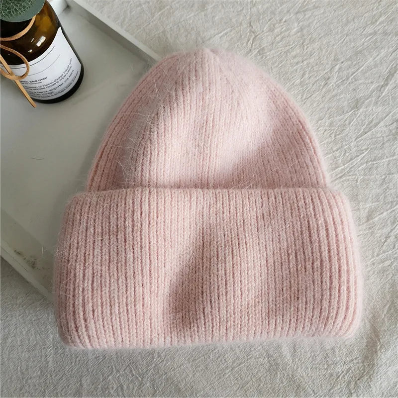 Fashion Warm Cashmere Wool Skullies Winter Knitted Beanies Women Three Fold Ski Outdoor Hats