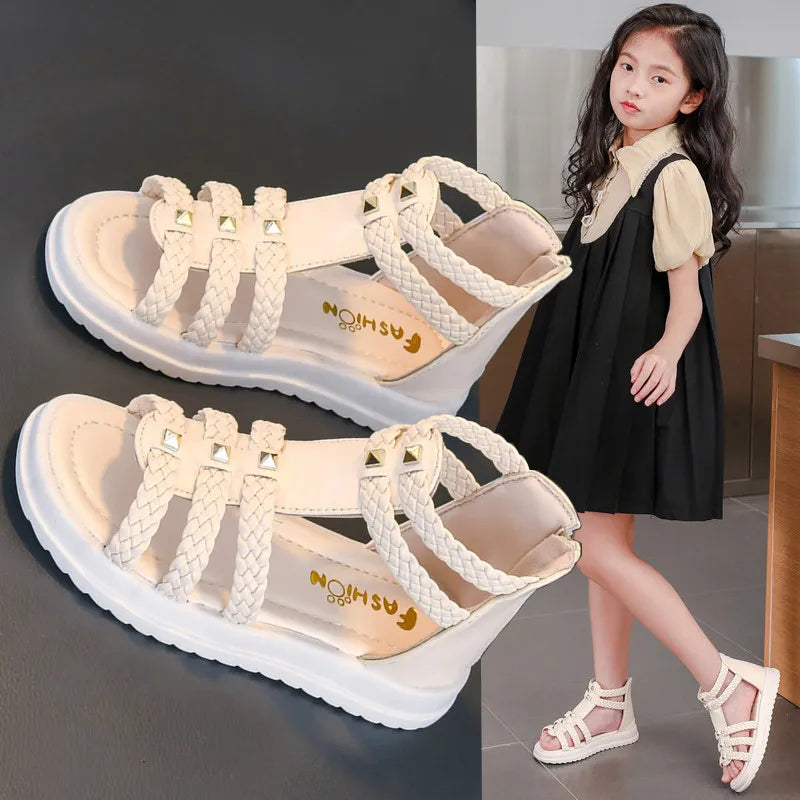 Girls Roman Sandals Open Toe Summer Flat Casual Shoes