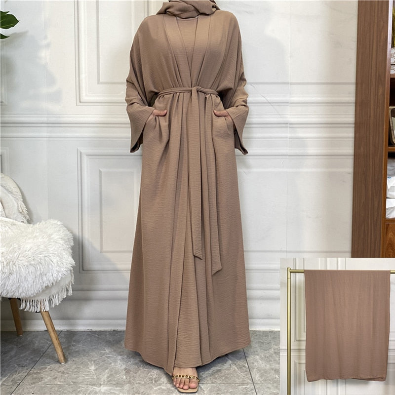 Women Open Abaya Kaftan Dubai Turkey 2 Piece Muslim's Set Luxury Islam Robe African Dress Kimono Morocco Clothing Caftan Fashion