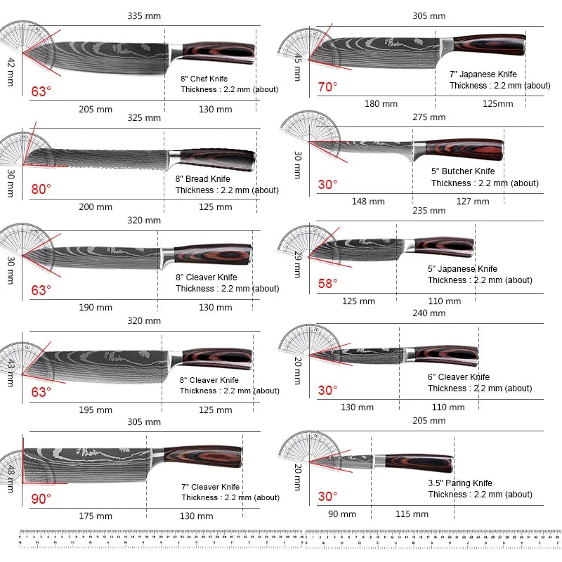 Kitchen Knife Set High Carbon Stainless Steel Cleaver Slicing Utility Knives Tool