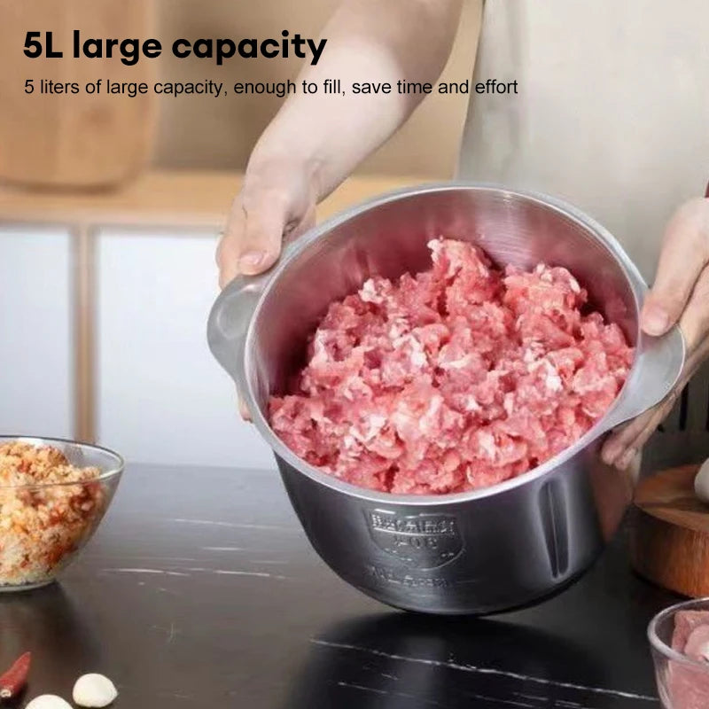 Electric Meat Mincer Grinder Stainless Steel Chopper 5L Food Processor Blender Large Capacity Kitchen Utensils