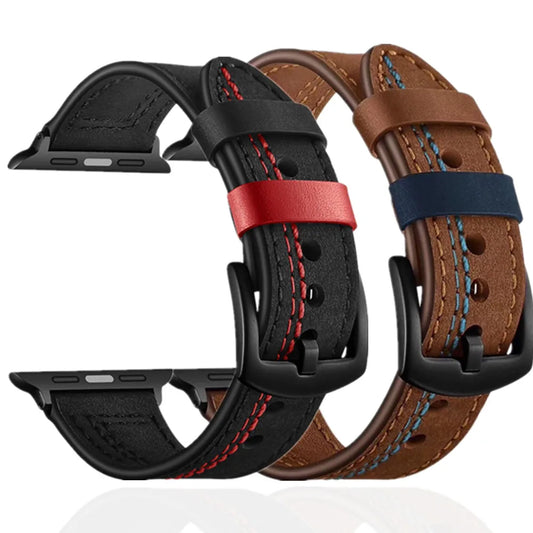 Leather Watchband for Apple Watch Durable Design Strap for iWatch Band 40mm 42mm 44mm 45mm 49mm 38mm