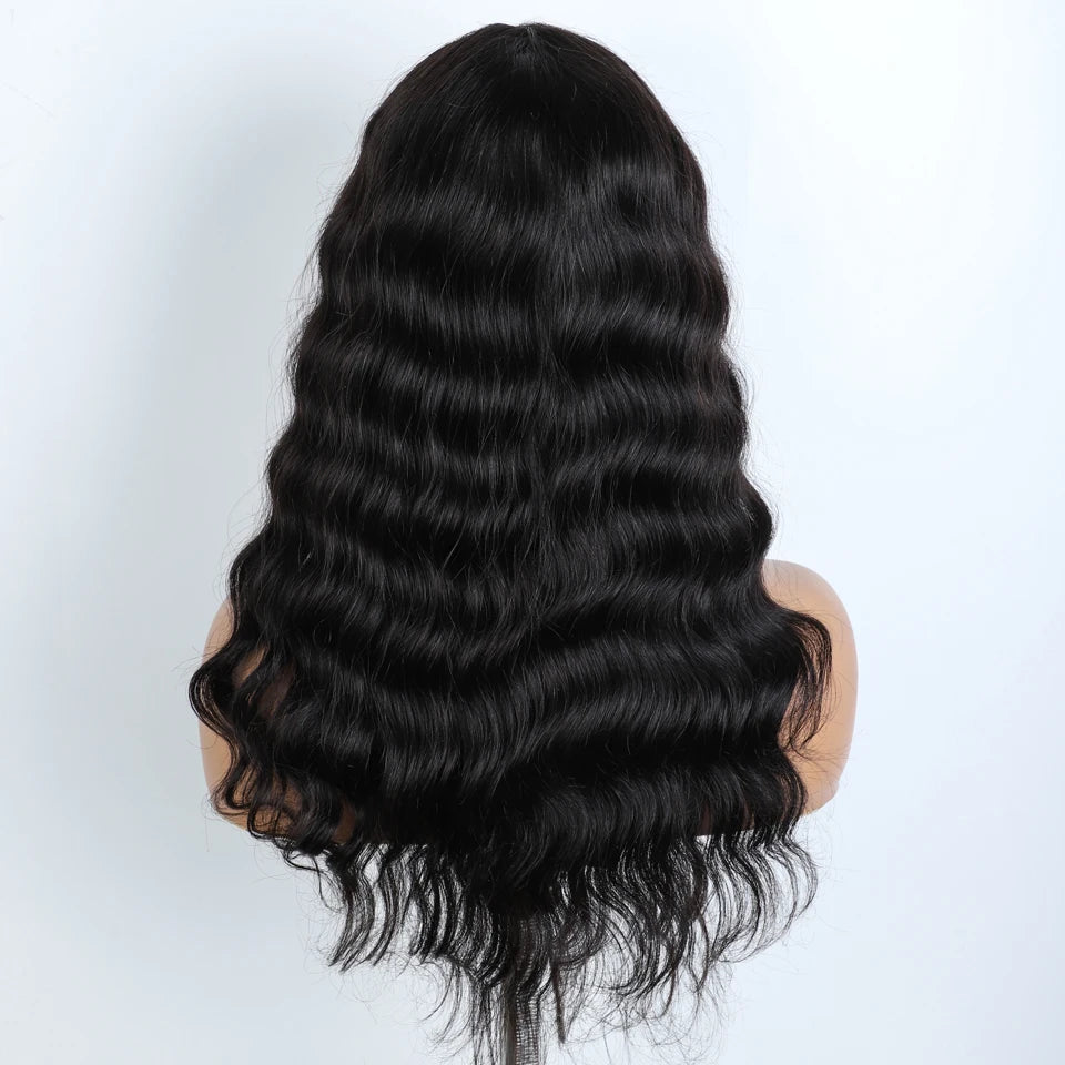 Lekker Body Wave 100% Human Hair Wigs With Bangs For Women Brazilian Long Wavy Daily Black Wigs