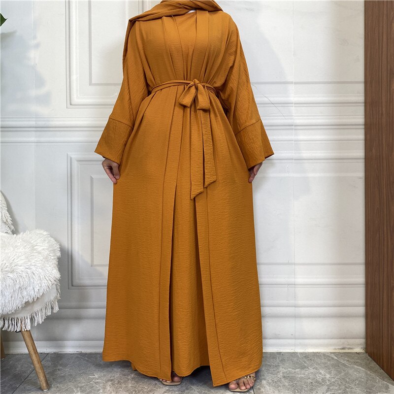 Women Open Abaya Kaftan Dubai Turkey 2 Piece Muslim's Set Luxury Islam Robe African Dress Kimono Morocco Clothing Caftan Fashion