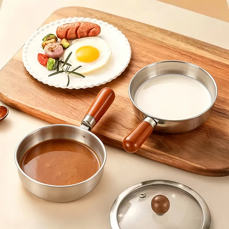 Stainless Steel Pot with Heat-Resistant Wooden Handle - Induction Compatible, Non-Slip Base, 1pc Milk Pot