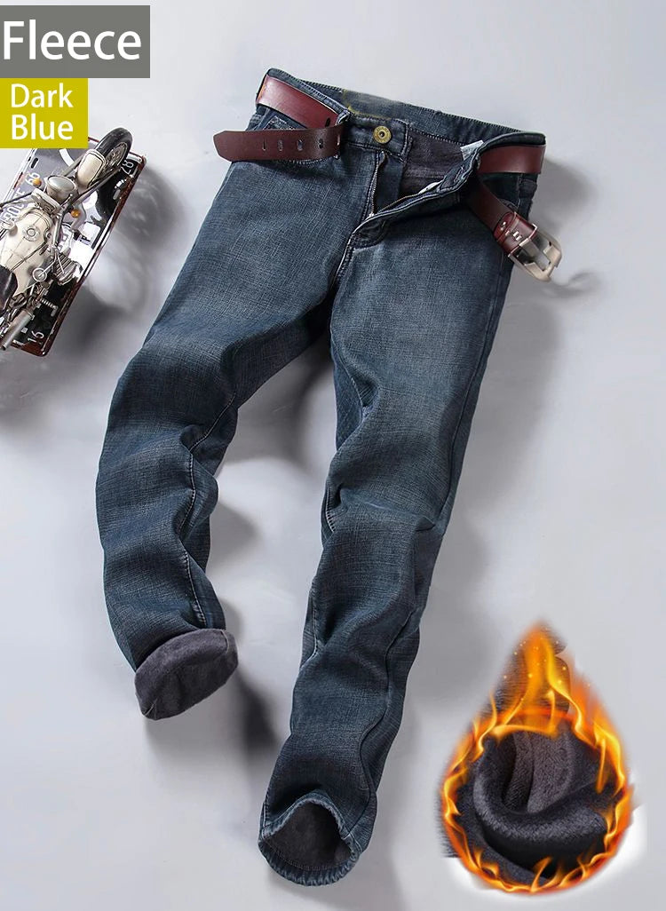 Men's New Business Jeans Casual Straight Stretch Classic Work Denim Pant Trousers