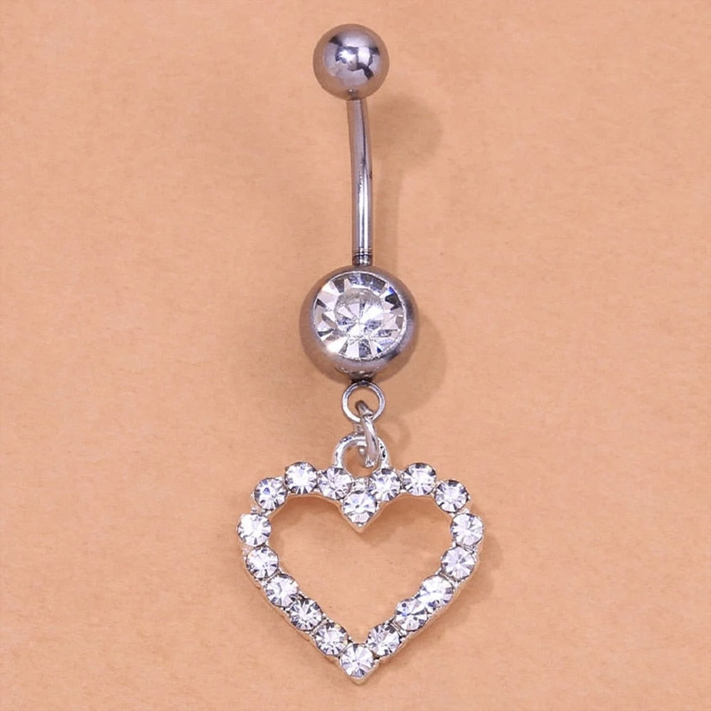 Stonefans Rhinestone Heart Belly Button Nails Body Piercing Jewelry Sexy Crystal Belly Button Ring Wholesale Jewelry for Women