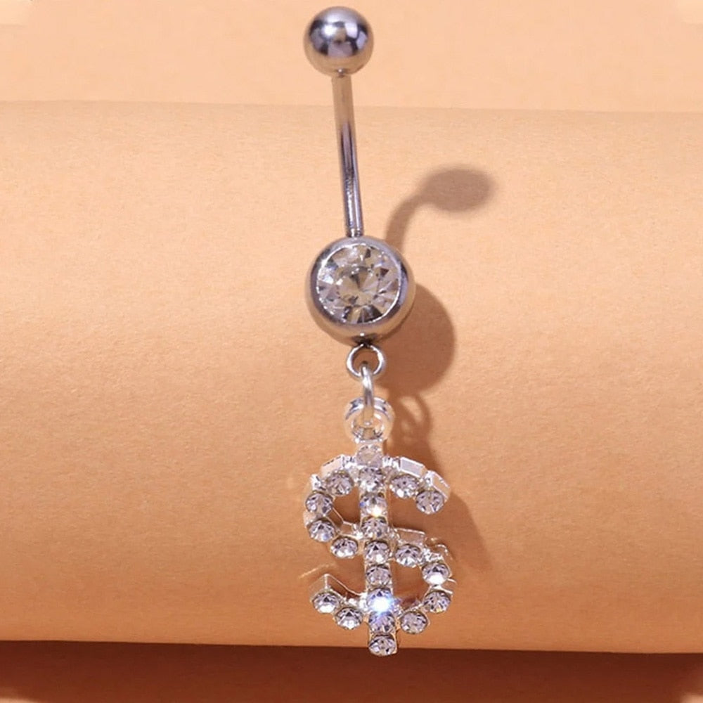 Stonefans Rhinestone Heart Belly Button Nails Body Piercing Jewelry Sexy Crystal Belly Button Ring Wholesale Jewelry for Women