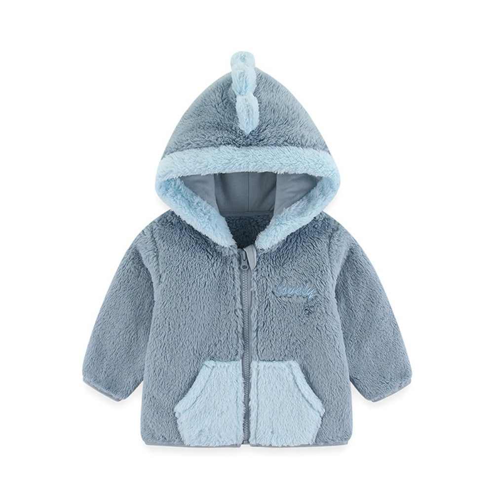 Baywell Kids Girls Warm Plush Hooded Coat Boy Fashion Zipper Jacket Autumn Children Clothing