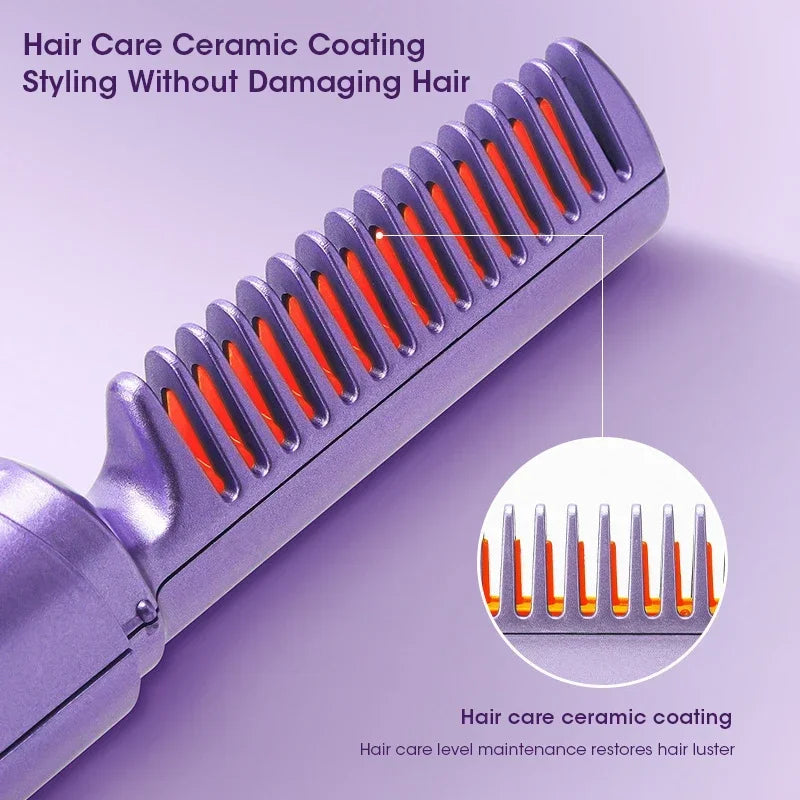 2 in 1 Wireless Hair Hot Comb Straightener Curler Fast Heating Negative Ion Straightening Curling Brush Styling Tools