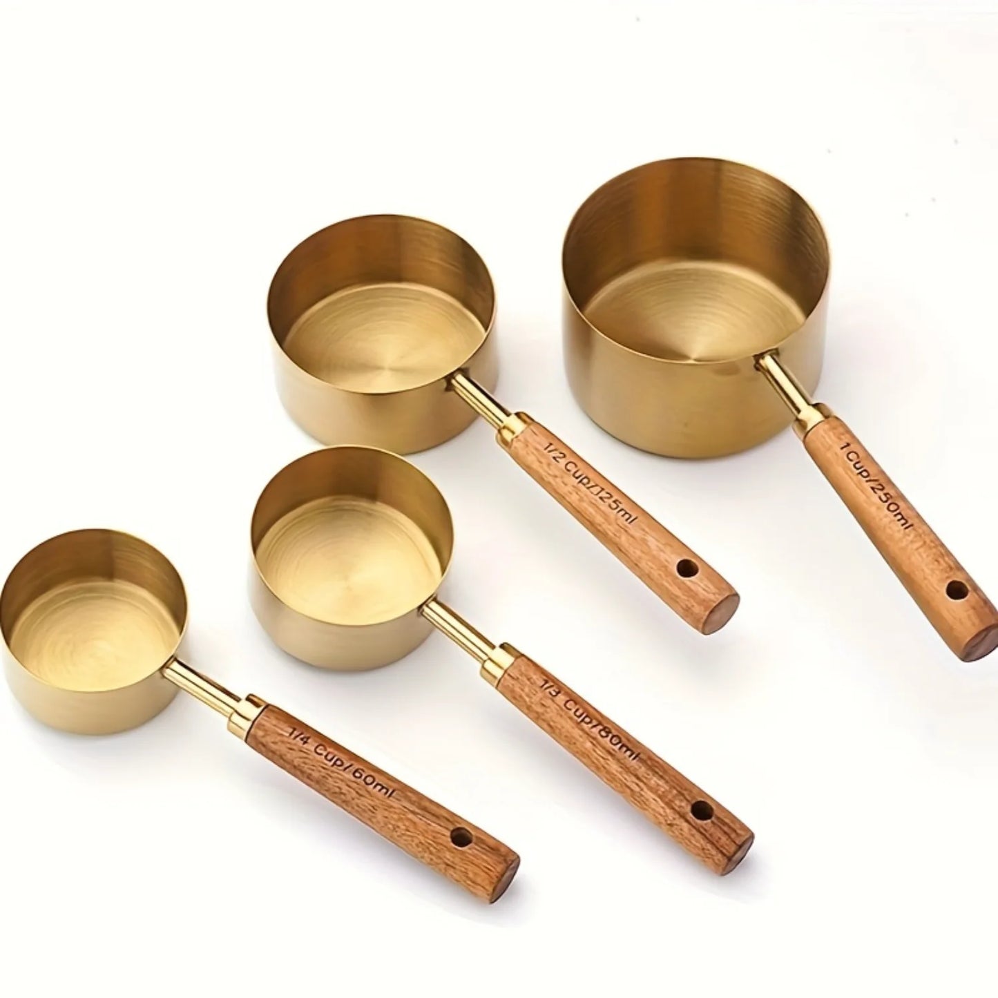 Gold Stainless Steel Measuring Cups & Spoons Set - 8 Piece Bundle for Baking & Cocktails Measurements Scale kitchen