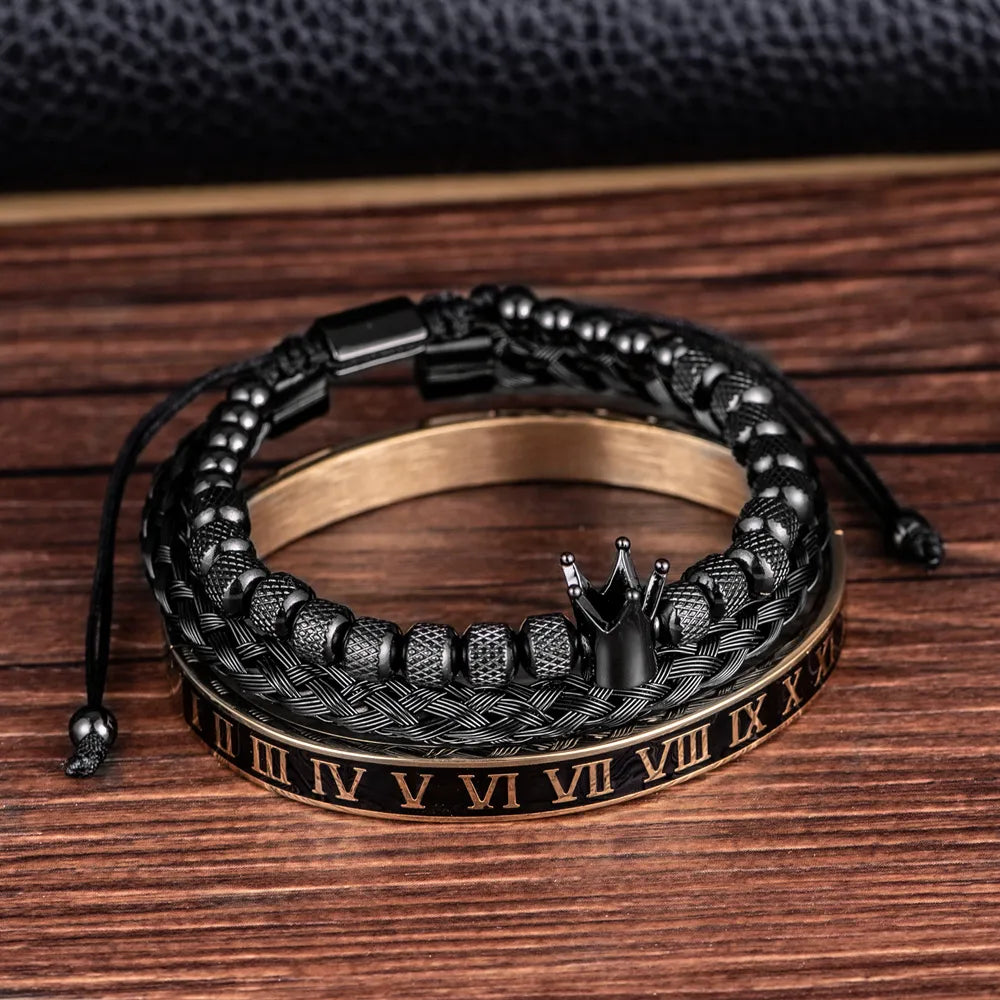 Luxury Enamel Bracelet Royal Crown Charm Men Stainless Steel Adjustable Bracelet Couple