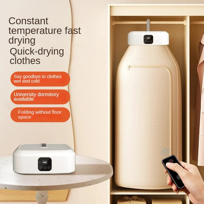 Portable Folded Electric Clothes Dryer Remote Control Multifunctional Dryer Machine MinTravel Warm Laundry Dryer with Timing