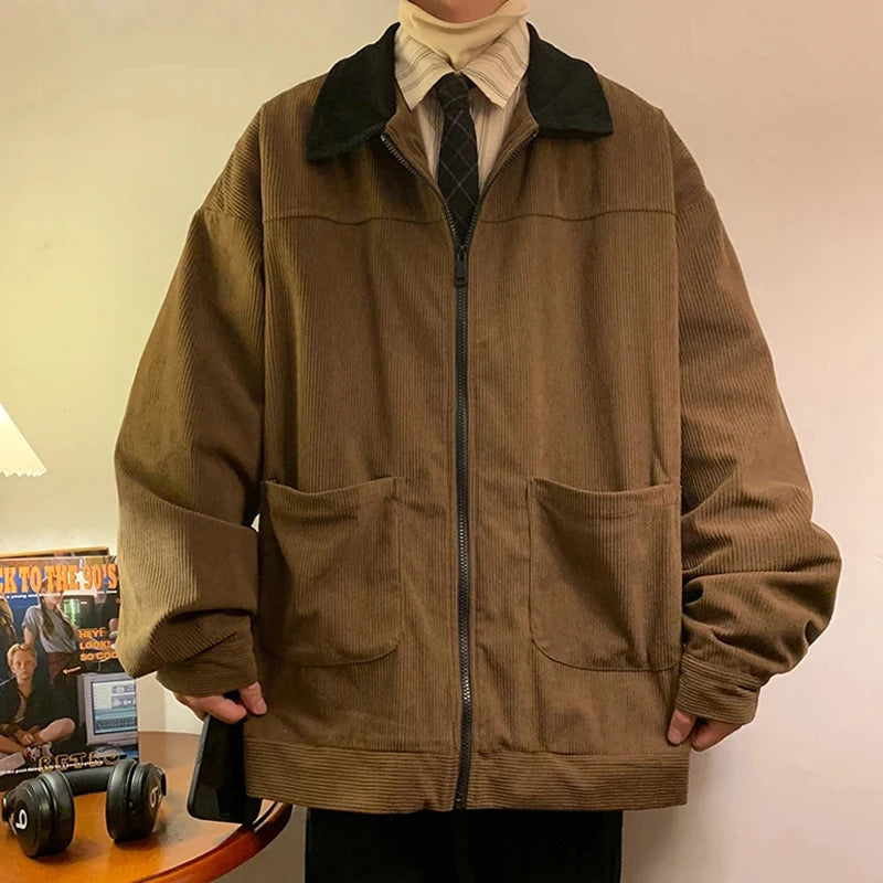 American Style Vintage Men Loose Cargo Autumn Bomber Jacket