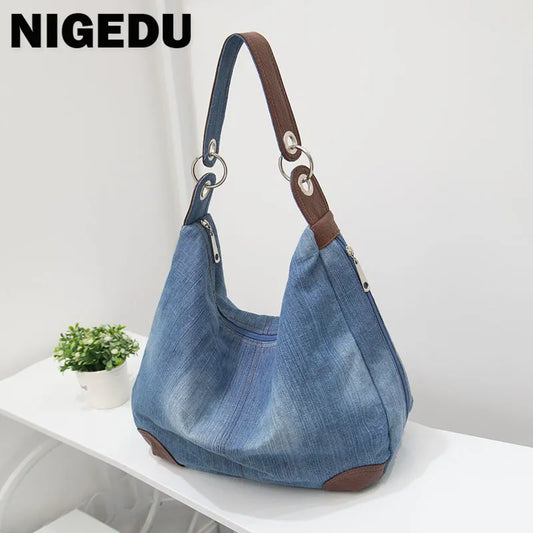 Denim Women Shoulder Bag large capacity handbag Casual blue ladies hand bags Crossbody bags