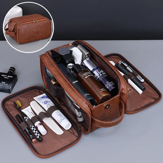 Waterproof PU Toiletry Bag with Multi Pockets Travel Cosmetic Organizer for Men & Women Hanging Makeup Bag Essential for Travel