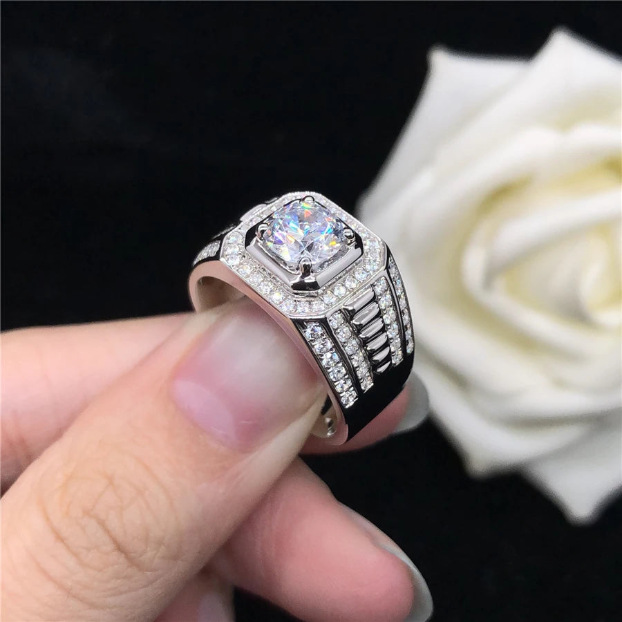 Solid 14K White Gold Man Ring 0.5CT Moissanite Engagement Ring Brilliant Jewelry Gift For Beautiful Gift For Husband