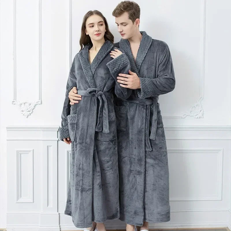 Autumn and Winter Warm Long Coral Velvet Thick Couple Bath Bathrobes Men Women Pajamas Shower Robe Bath Towels For Adults