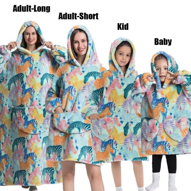 Super Long Oversized Winter Sherpa Blanket Plush Flannel Warm Family Matching Hoodie Halloween Homewear Avocado Women Sweatshirt