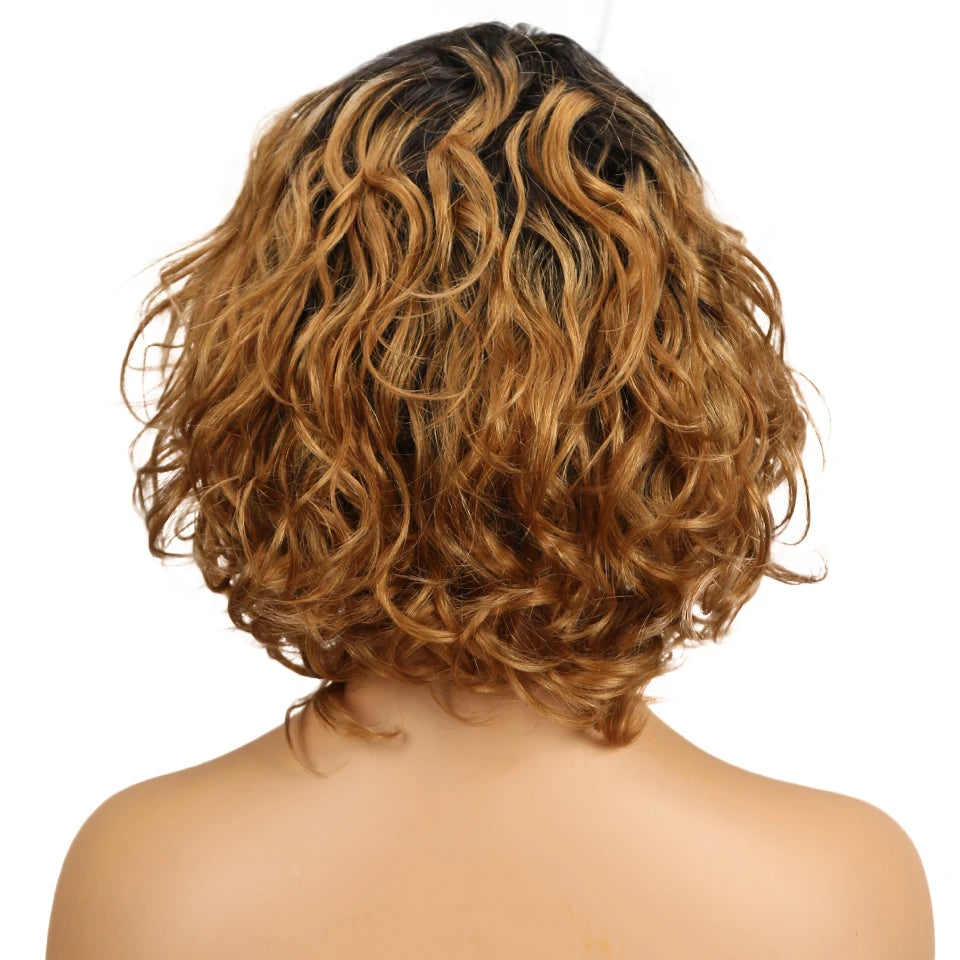 Lekker Short Wavy Bob Human Hair Lace Wig For Women Brazilian Glueless Ombre Curly Ready Wear Wigs
