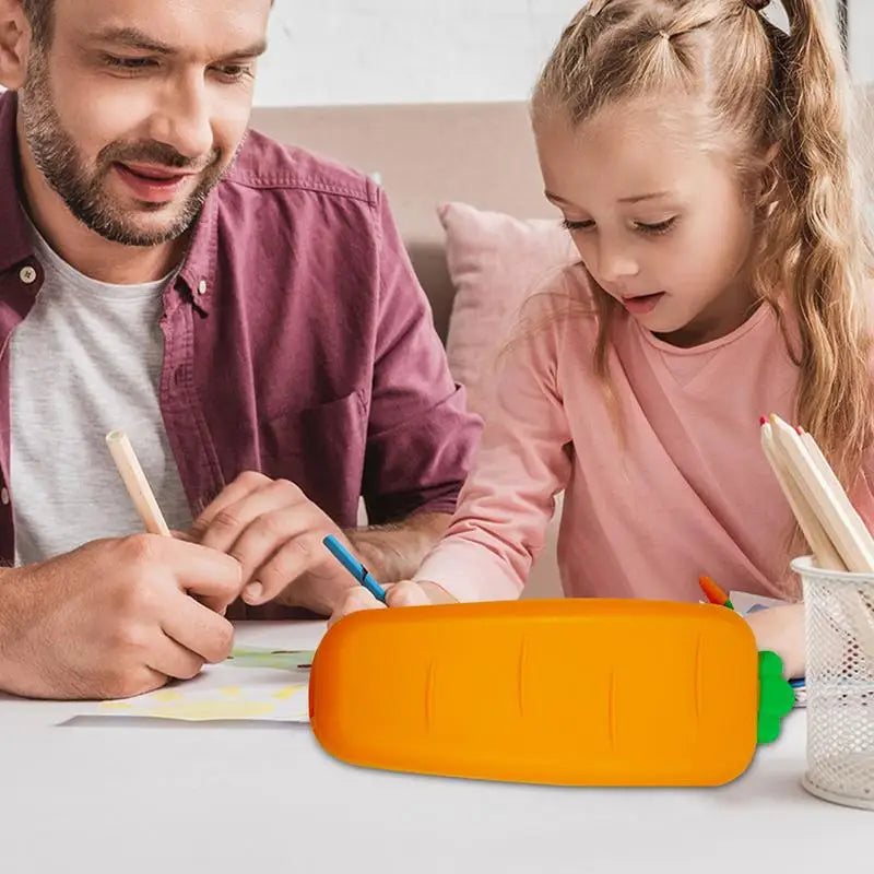 Carrot Pencil Case Silicone Portable Makeup Multifunctional Organizer For Adult Girls Boys School