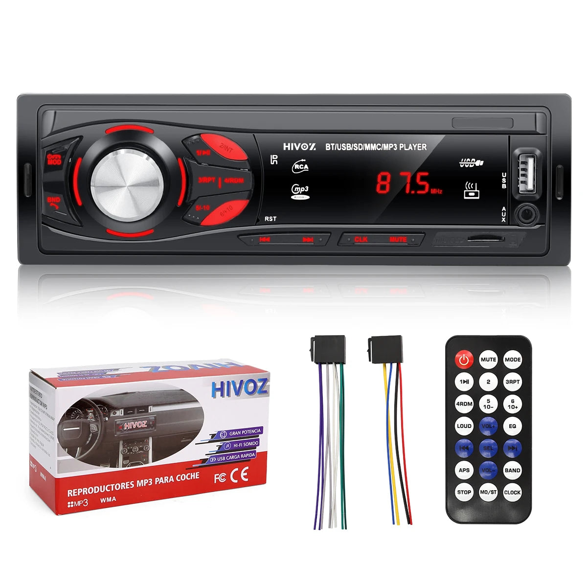 HIVOZ Car Radio Audio 1 Din Bluetooth Stereo Hands-Free Calling MP3 Player FM Receiver With AUX/USB/TF Card In Dash Kit