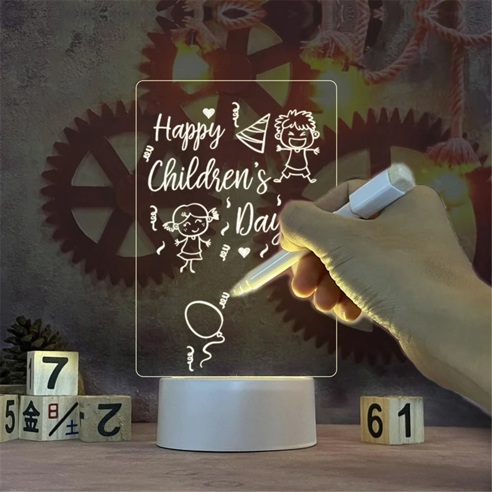 Transparent LED Night Lights USB Luminous Acrylic  Erasable Write Message Board Calendar Desktop Ornaments