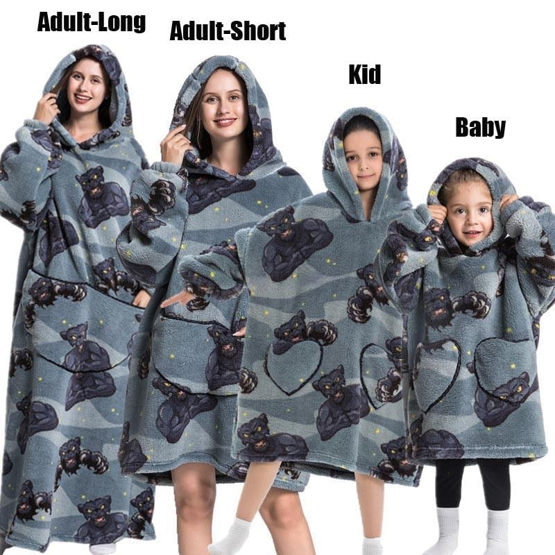 Super Long Oversized Winter Sherpa Blanket Plush Flannel Warm Family Matching Hoodie Halloween Homewear Avocado Women Sweatshirt