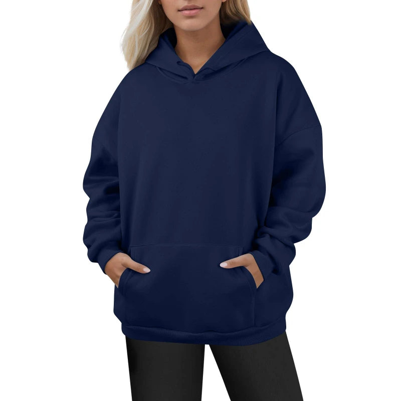 Plus Size Women Hoodie Sweatshirt Long Sleeve Drawstring Pullover with Pocket