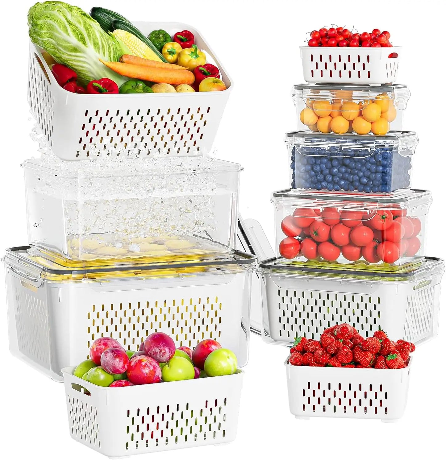 Fruit Storage Containers for Fridge with Removable Colander, Airtight Food Storage Container, Dishwasher Safe Produce Saver