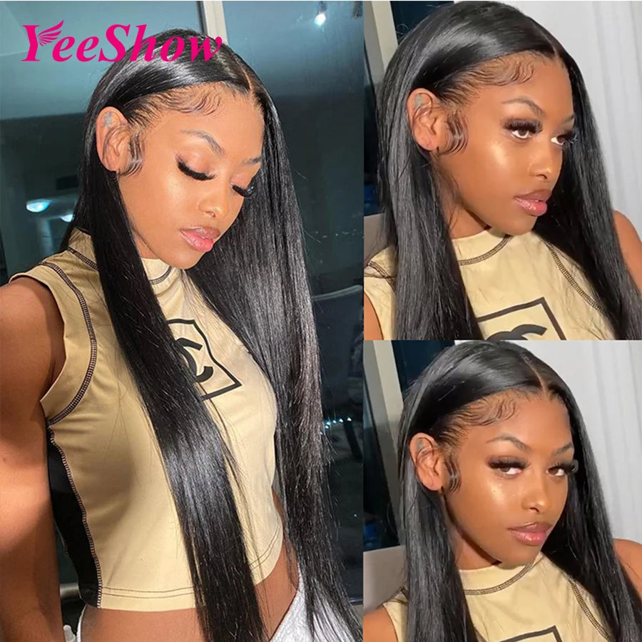 Straight Lace Front Human Hair Wigs For Women Peruvian Human Hair Remy Transparent HD Lace Frontal Wigs