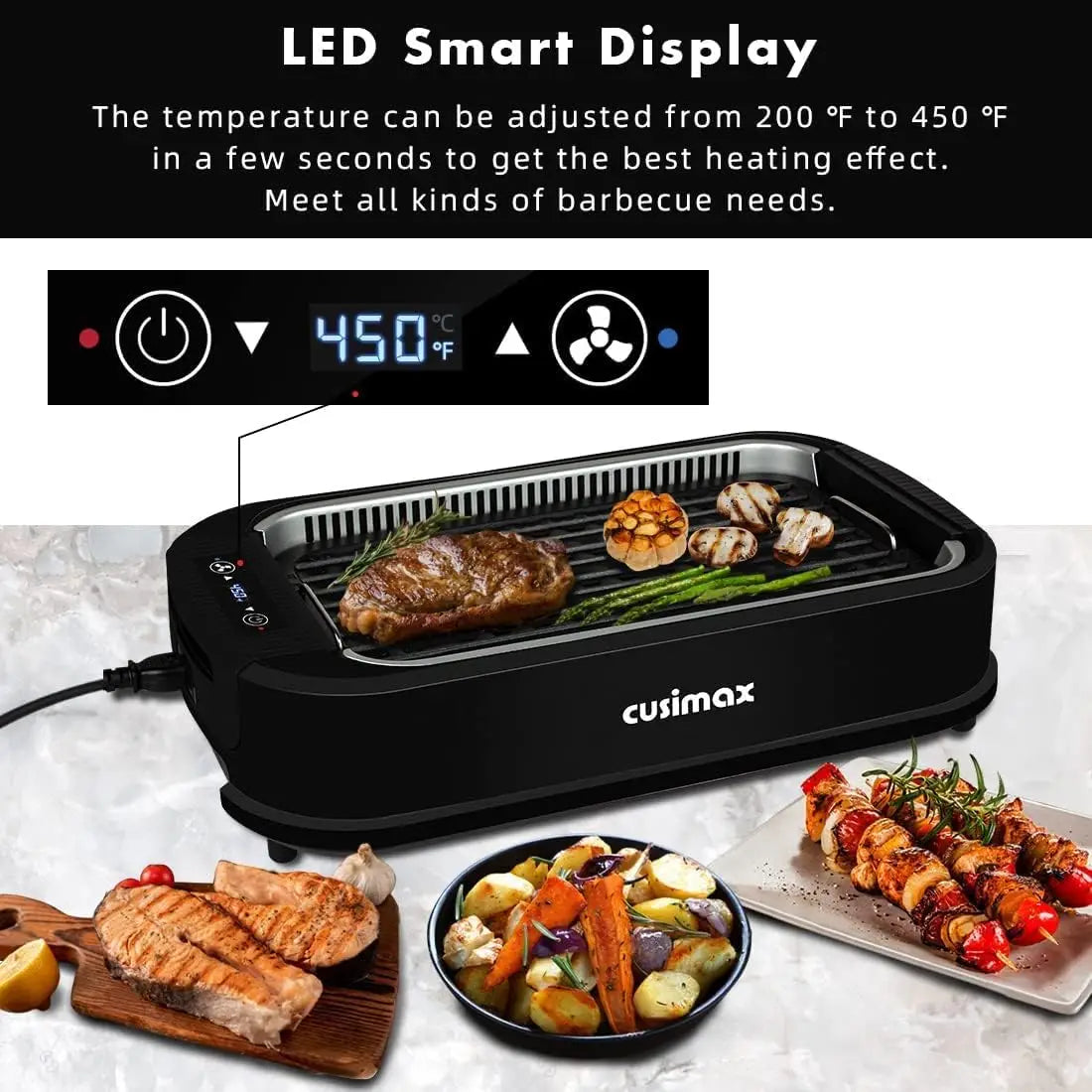 Grill Indoor, CUSIMAX Electric Grill, 1500W Grill Portable BBQ Grill with LED Smart Display