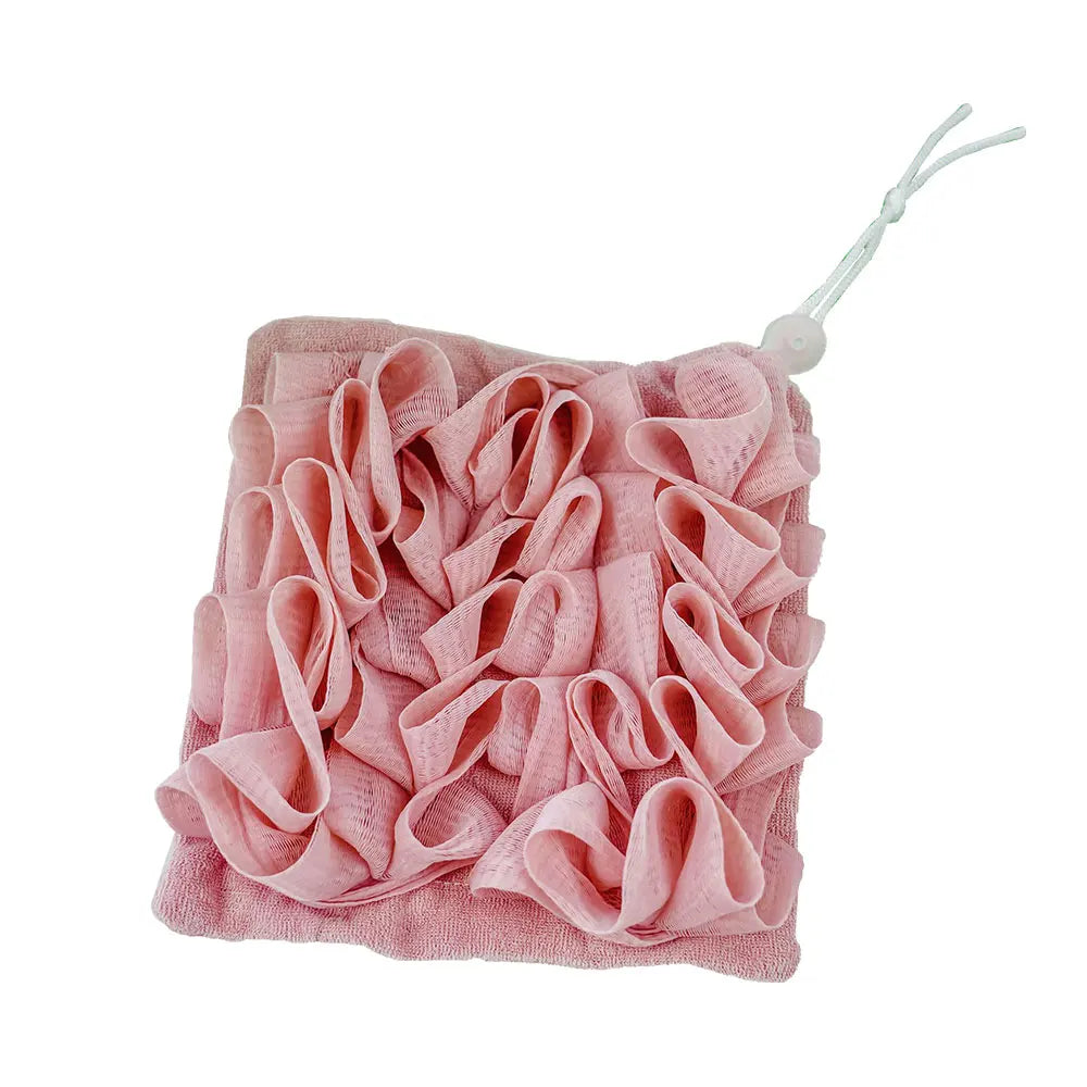 Bath Ball 2 in 1 Towel Loofah With Drawstring Closure For Soap Soft Exfoliating Skin Care Bathing Tool