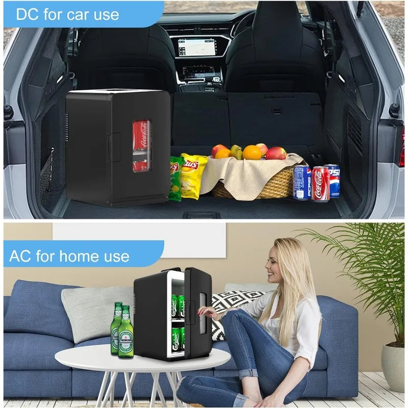 15 Liter/21 Cans Mini Fridge for Bedroom, 110V AC/12V DC Portable Skincare Fridge, Thermoelectric Cooler and Warmer Refrigerator