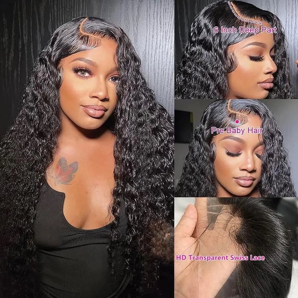 Deep Wave Water wave Frontal Wigs hd lace human hair Curly Wig For Women