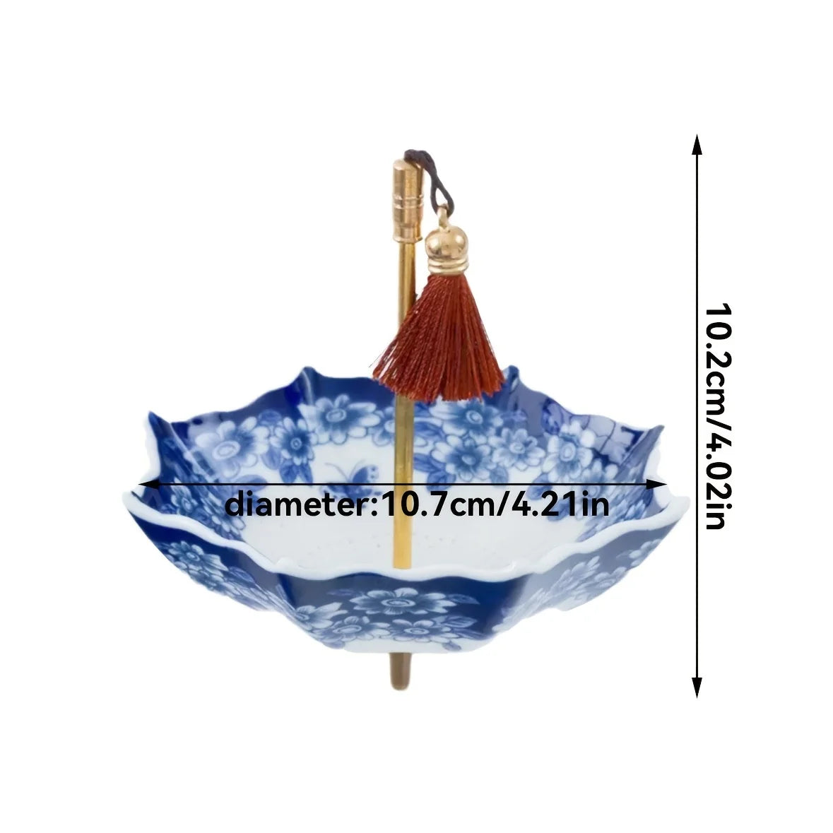 Ceramic Tea Strainer 1pc- Blue & White Umbrella Design with Tassel, Compact for Office/Home Decor, for Kung Fu Tea Sets