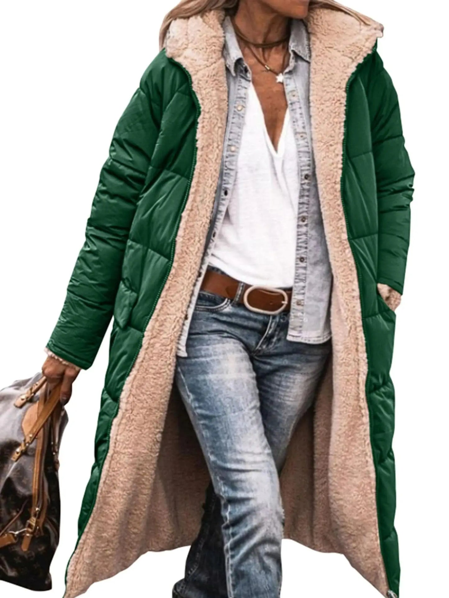 Fashion Casual Women Winter Warm Coat Fleece Jacket Wool Long Hooded Outerwear